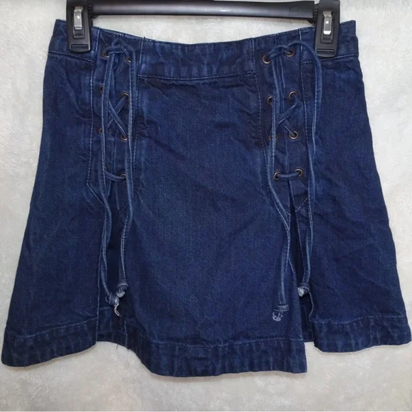 Free People Lace Up Denim Mini Skirt - Picture 1 of 2